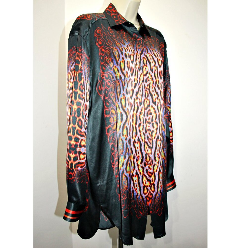 JUST CAVALLI LEOPARD PRINT SIGNED LOGO BUTTON UP TUNIC US XL-2XL / IT 46 $675 - Picture 6 of 15